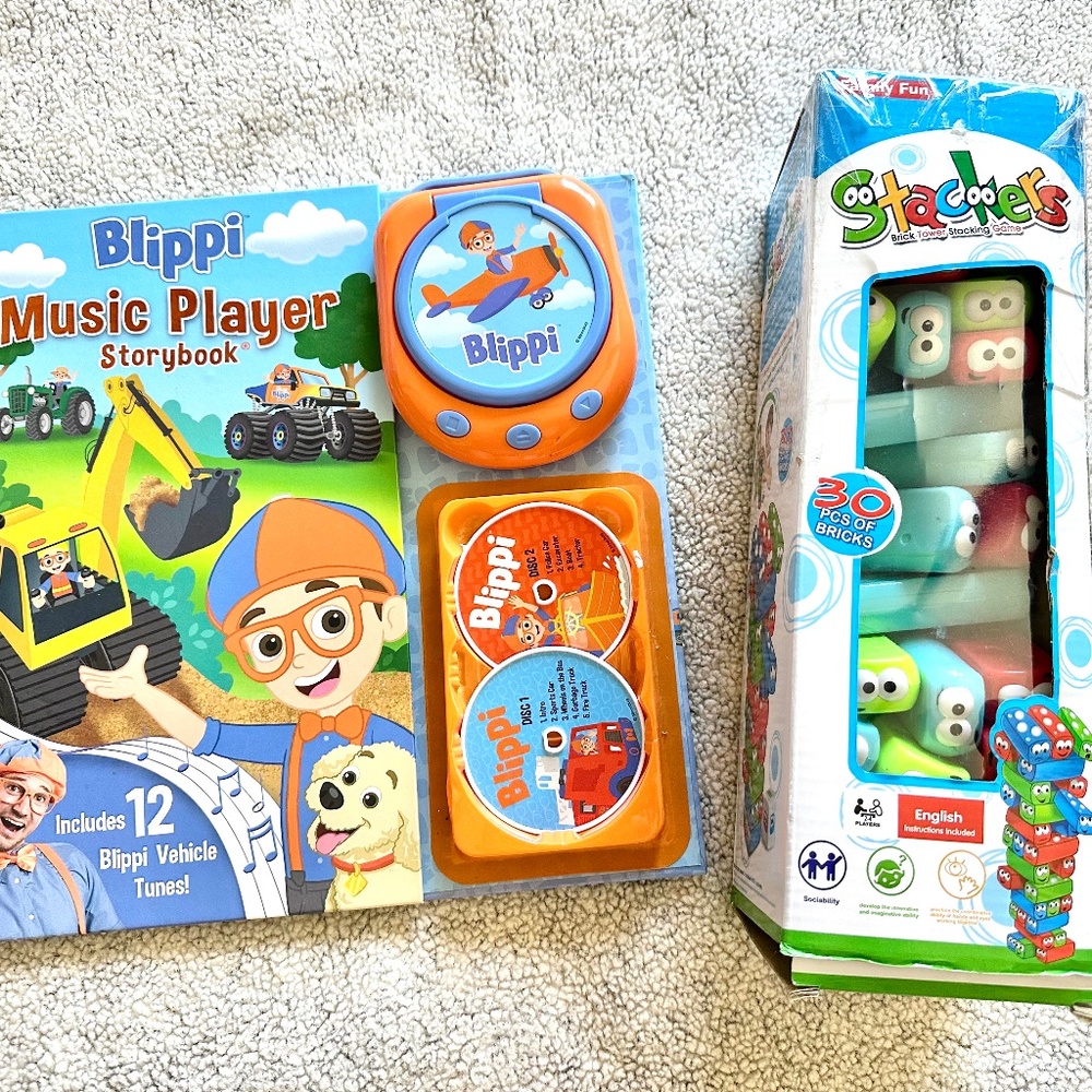 Bundle of learning. Blippi music storybook & stacking game.